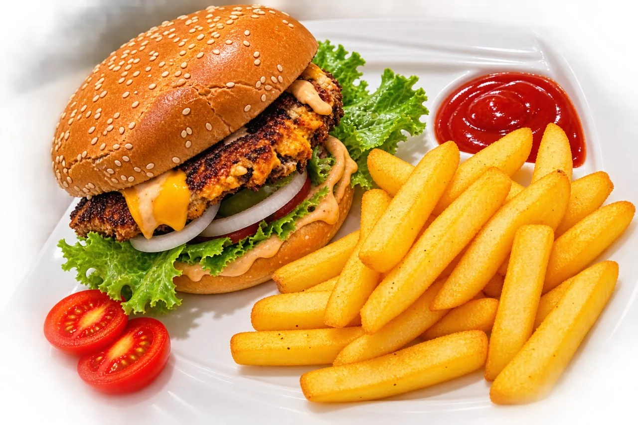 Burger et frites de la carte Maxence